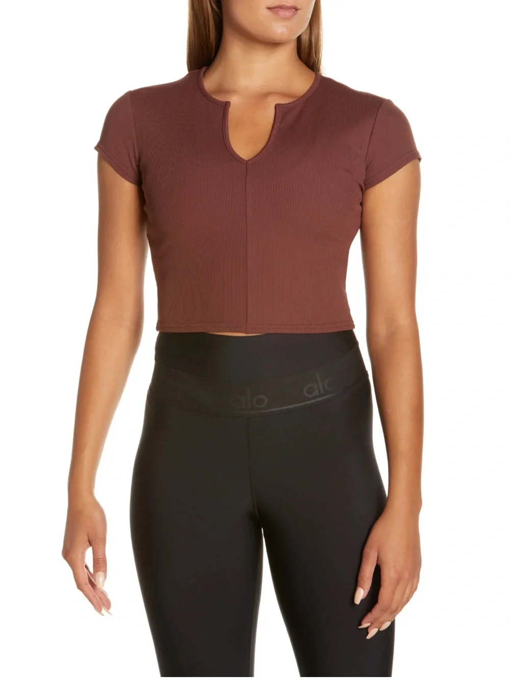 Alo Savvy Short Sleeve Rib Crop Top